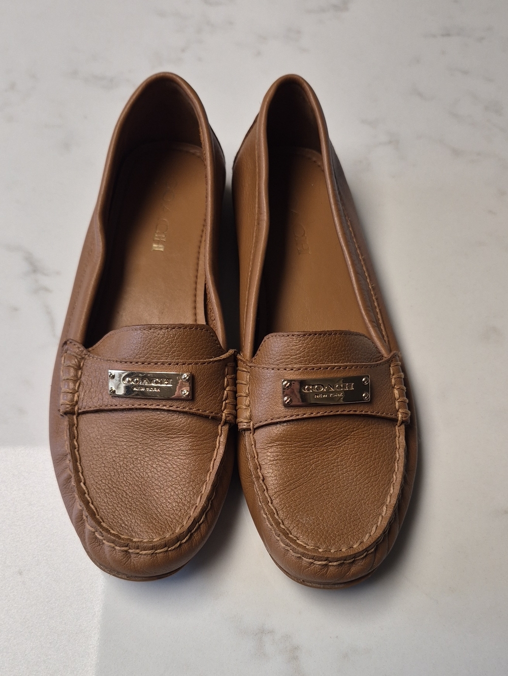 Coach Brown Leather Loafers with Branded Plaque - FREDERICA